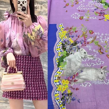 Модная Европейская шелковая рубашечная ткань с фиолетовым цветком Кролика Люксового бренда Alphabet, модная Дизайнерская Дышащая Удобная ткань Div