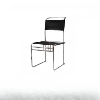 Обеденный стул из нержавеющей стали, подержанный кожаный стул со стальной трубкой, современный и простой