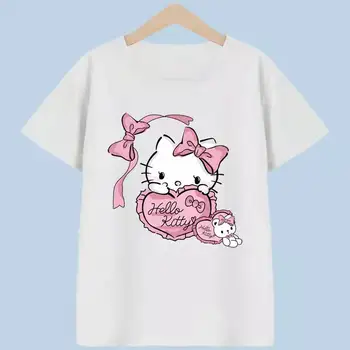 Hello Kitty, Новая весенне-летняя детская футболка с героями мультфильмов, хлопковая дышащая нижняя рубашка для мальчиков, повседневная с короткими рукавами