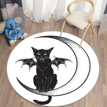 Таинственный черный кот круглый декоративный ковер Ковер для Хэллоуина Подушка для гадания ковер для гостиной отеля домашний декор