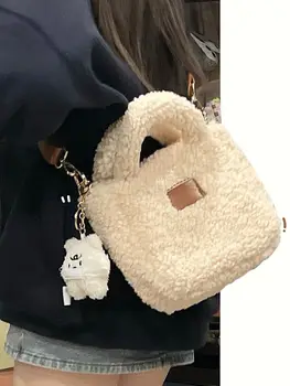 Зимняя женская сумка-тоут из искусственного меха, плюшевая сумочка, однотонная пушистая шерстяная сумка через плечо, шикарная женская пушистая сумка-мессенджер через плечо