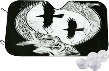 Солнцезащитный козырек Viking Black Crow с Рунами на переднем стекле для большинства Седанов внедорожников Грузовиков Блокирует Ультрафиолетовые лучи, сохраняя прохладу вашего автомобиля