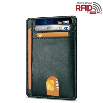 Тонкий держатель банковской кредитной карты, кожаные тонкие удостоверения личности, Противоугонный чехол для монет, сумка-бумажник, органайзер, обложка для визитных карточек