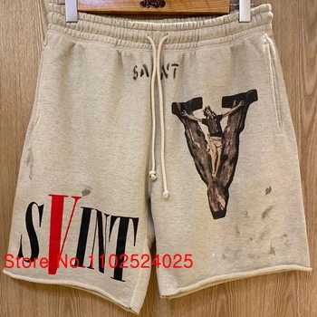 Повседневные шорты Saint Michael со старой печатью, Мужские Женские серые брюки American Street Hip-hop Tide, отправленные в один день