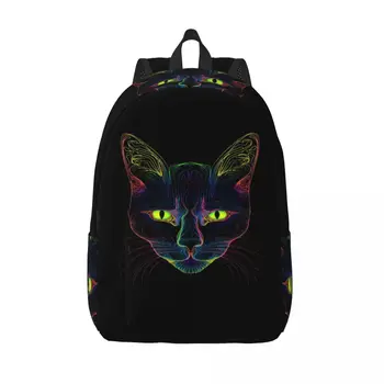Милый рюкзак Neon Cat для мальчиков в стиле животных, велосипедные рюкзаки из полиэстера, Мягкие эстетичные школьные сумки, рюкзак