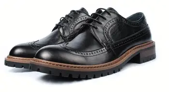 Черная повседневная обувь Goodyear в английском стиле, мужская обувь из натуральной кожи на шнуровке, модная мужская обувь с резьбой