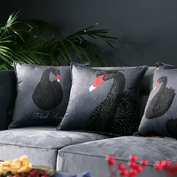 Подушки Black Swan, бархатный чехол для подушки, декоративная наволочка с мягким наполнением, для дивана 45x45, современные украшения для дома