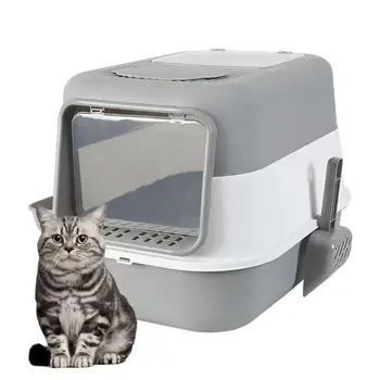 Ящик для кошачьего туалета С большим пространством, предотвращающий протечку, Кошачий туалет с двумя мисками и лопаткой, ящик для кошачьего туалета с дезодорирующей лампой