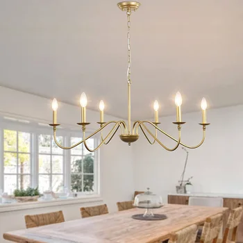 Золотая кованая железная свеча люстра стол для спальни с 6 головками американские простые бытовые декоративные лампы