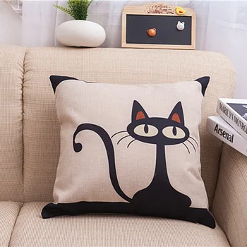 Прекрасная наволочка с черным котом 45X45 СМ, Хлопчатобумажная льняная наволочка, поясная наволочка, кресло для гостиной, диван, украшение для дома