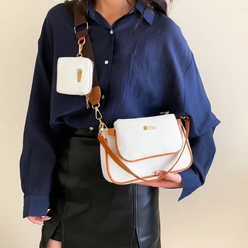 Модная женская сумка через плечо с подмышками, роскошная дизайнерская сумка через плечо с широким ремнем, сумка на цепочке, сумка-мессенджер из искусственной кожи 3 в 1