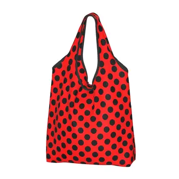 Модные сумки-тоут с принтом Kawaii в черно-красный горошек, портативная сумка для покупок через плечо