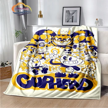 Модный игровой мультфильм с 3D-принтом Cuphead, Мягкое фланелевое флисовое одеяло, диван-кровать, Всесезонный теплый уютный кемпинг 