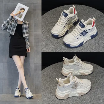 Женская обувь для папы с внутренним усилением, осень/зима 2023, новая универсальная корейская обувь на толстой подошве для студенческого отдыха