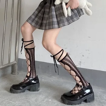 Черные Белые Чулки в сеточку Lolita, женские японские ультратонкие Женские Гольфы выше колена, милые Сексуальные Женские высокие Носки