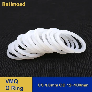10шт VMQ Белая силиконовая уплотнительная прокладка CS 4 мм OD 12 ~ 100 мм Водонепроницаемая шайба для пищевых продуктов, Уплотнительное кольцо резиновой круглой формы