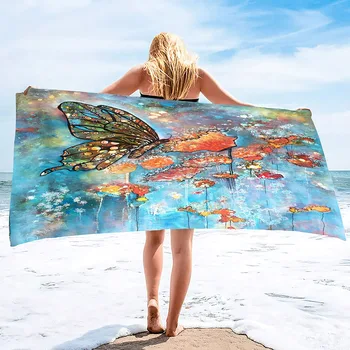 Полотенца с принтом бабочки, Большое Мягкое Пляжное одеяло, Впитывающее влагу, Быстросохнущее для ванны, бассейна и путешествий    