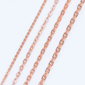 Плоские овальные кабельные цепочки из розового золота, крошечные цепочки из латуни с покрытием из настоящего золота, 1.2/ 1.7/ 2 / 2.1 цепочки толщиной мм (LK-187)/ 1 метр = 3,3 фута