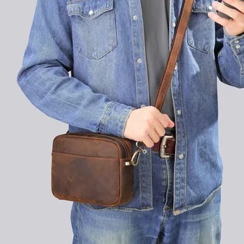 Небольшая мужская сумка через плечо из натуральной кожи, мужская кожаная сумка Crazy Horse, мужская сумка-мессенджер, мужская сумка-тоут