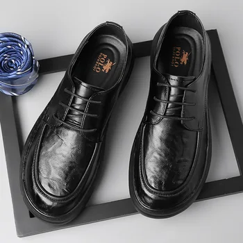 НОВЫЙ летний комплект удобной обуви bean, мужская черная повседневная кожаная обувь, мужская модная короткая обувь без застежки в британском стиле, РАЗМЕР 38-46