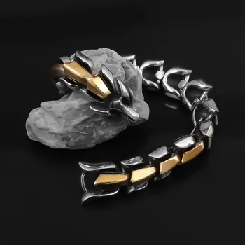 Браслет с черепом Могучего Дракона серебристого цвета, Властный Мужской модный Ретро-браслет с драконом, Ювелирный подарок
