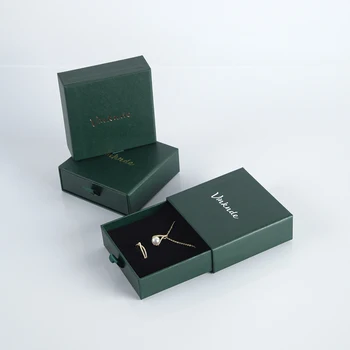 Изготовленная на заказ Роскошная Коробка для упаковки ювелирных изделий, Картонная коробка с логотипом, Модная Зеленая Коробка для упаковки ювелирных изделий С черной губкой