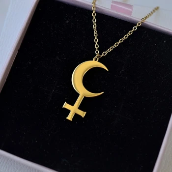 Ожерелья из нержавеющей стали Ожерелье с Лилит Оккультный кулон Ожерелье с иудейским символом Ожерелье с полумесяцем Ожерелье Подарок для женщин