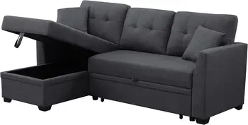 Современный Раскладной диван на 3 Места, Диван-кровать на 3 места, L-образный Секционный диван с Шезлонгом для хранения темно-серого цвета
