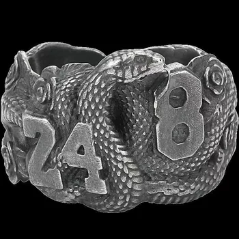 Мужское кольцо винтажного серебряного цвета, 8 и 24 черных Mamba Memory, модные украшения в стиле хип-хоп-рок для мужчин