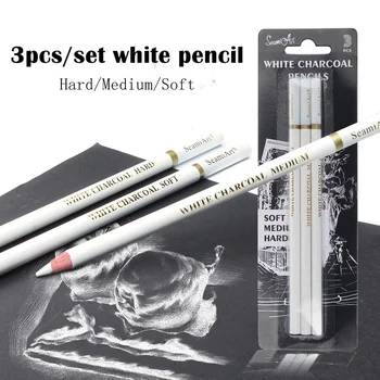 Три высокоглянцевых угольных карандаша с мягкой твердой подсветкой, Белая живопись, Профессиональная ручка для рисования, школьные принадлежности