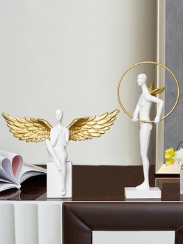 Скульптура Ангела с европейским крылом из смолы, домашние Статуэтки для гостиной, украшения для рабочего стола, мебель для книжного шкафа, Поделки