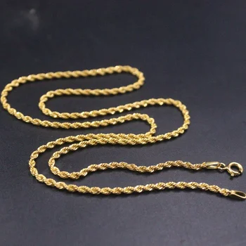 Настоящее желтое ожерелье 18 Карат для женщин, ювелирные изделия из веревочных звеньев шириной 2 мм, длина 45 см, штамп Au750 18 дюймов