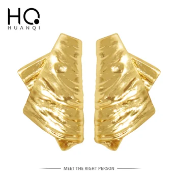 HUANZQI 2022 Новый дизайн Неправильной формы Золотого Цвета Серебряные Металлические серьги-гвоздики для женщин Модные Вечерние украшения