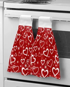 Полотенце для рук с красным сердечком на День Святого Валентина, мягкие кухонные салфетки из микрофибры, подвесное полотенце, портативные чистящие полотенца