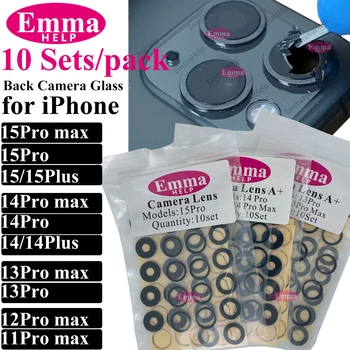 EmmaHelp 10 компл./упак. Стекло Задней Камеры для iPhone 11 13 15 Pro Max 13MINI XS 14plus 12Pro Крышка Задней Камеры Объектива + Наклейка-Клей