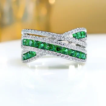 Модное роскошное Изумрудное кольцо из стерлингового серебра 925 пробы с бриллиантом и высокоуглеродистым бриллиантом, женские подарочные украшения для помолвки