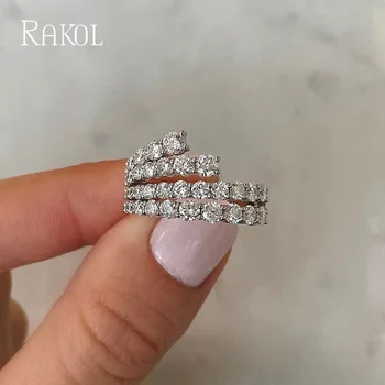 RAkOL Простые кольца для пальцев с белым цирконием, Изысканные геометрические женские кольца для вечеринок, модные украшения для вечеринок