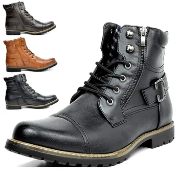 Мужские ботинки, кожаная обувь в стиле ретро, мотоциклетные ботинки с двойной металлической молнией, Модные мужские ботинки для верховой езды со средним верхом, ковбойские сапоги в западном стиле