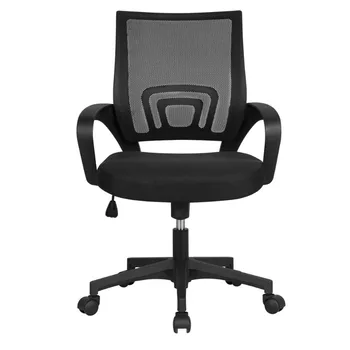 Офисное кресло Smile Mart с регулируемой средней спинкой, сетчатое, поворотное, с подлокотниками, черное