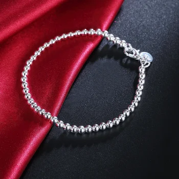 Стерлингового серебра 925 пробы Классические круглые бусины 4 мм, браслеты-цепочки для женщин, Модные Аксессуары для вечеринок, Свадебные Украшения, Рождественские подарки