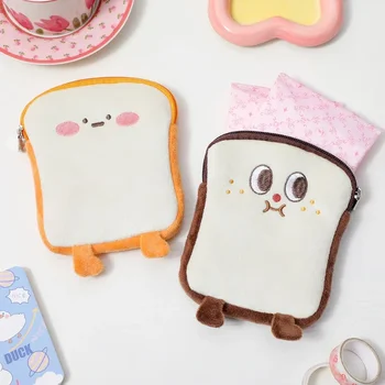Корейский мультяшный тост, плюшевый кошелек для монет, наушники для девочек, тампон, сумка для хранения разных вещей, студенческий милый маленький кошелек
