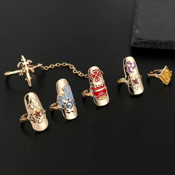 Игровой набор Genshin Impact Rings для женщин, Модные украшения для девочек, кольца для ногтей, Аксессуары для ногтей в стиле аниме, высококачественные подарки для вечеринок