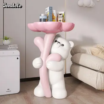 Милый Медведь в обнимку с цветами И приставным столиком в стиле гостиной, стол для спальни, Розовое украшение детской комнаты, Прикроватный столик
