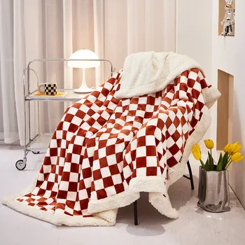 Плед в клетку в стиле ретро в шахматном порядке, покрывало для дивана, стула, двойное Мягкое теплое флисовое одеяло, плед, плюшевое покрывало на кровать
