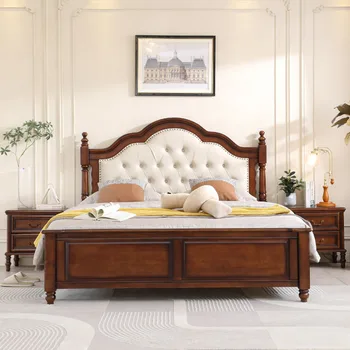 Обивка Виллы Дизайнерская Двуспальная кровать Гламурный Современный Каркас кровати размера King Size Сейф Для хранения Спальной камеры Casal Мебель