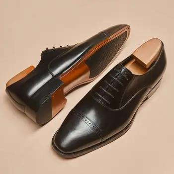 Роскошная британская мода ручной работы Официальная деловая обувь из натуральной кожи Мужские остроносые свадебные туфли-дерби Zapatos De Hombre