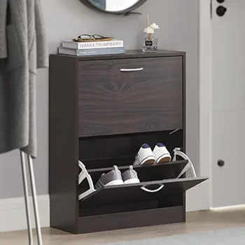 Haotian FSR110-K-BR, коричневый шкаф для обуви с 2 выдвижными ящиками, отдельно стоящая стойка, органайзер для хранения обуви