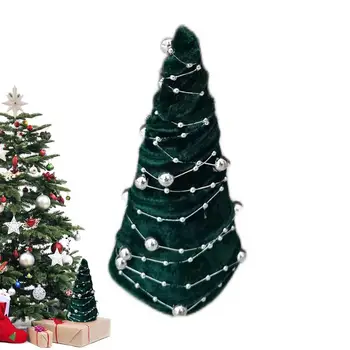 Бархатные рождественские украшения Изумрудно-зеленая Рождественская елка Прочные Бархатные елки Мягкие и удобные С рождественскими бусинами