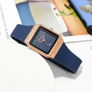 Новый бренд, часы с силиконовым ремешком и календарем, женские простые модные кварцевые часы с квадратным циферблатом, роскошные Женские наручные часы, Прямая поставка
