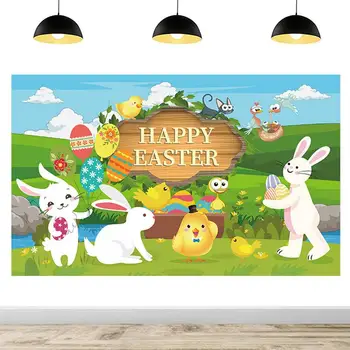 Баннер на фоне Пасхальной вечеринки Весенний Пасхальный кролик Яйца и цыпленок 180х110 см Пасхальные баннеры для наружной пасхальной фотографии
